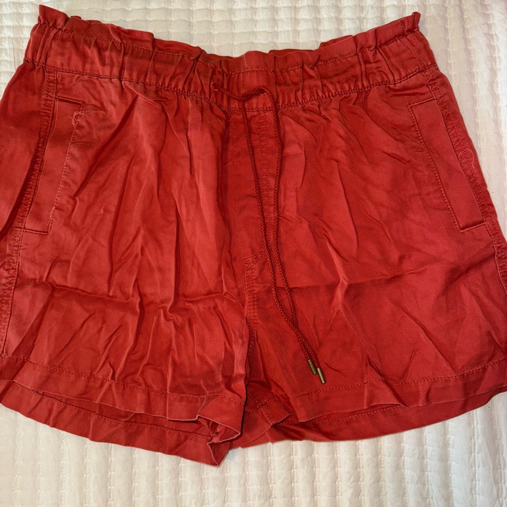 LOFT Red High Waist Shorts with Elastic Waistband